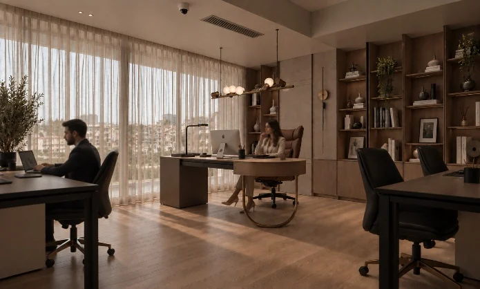 Realistic render of an interior designed by THE LINE