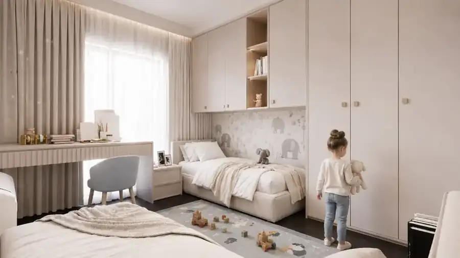 Cameretta con due letti e scrivania